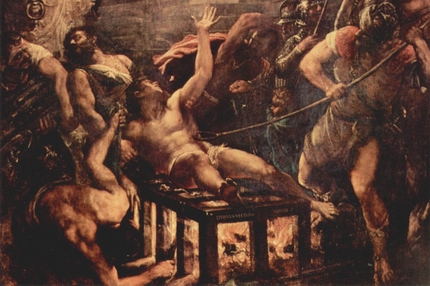 Dettaglio della pala il "Martirio di San Lorenzo" di Tiziano